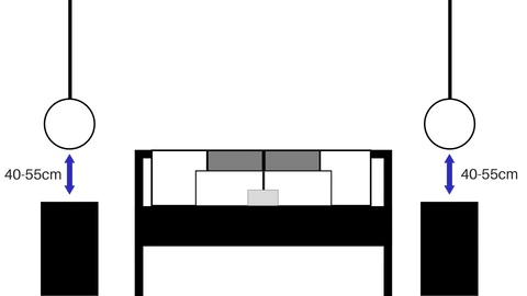 sơ đồ 2 đèn thả trần treo đối xứng bên cạnh giường
